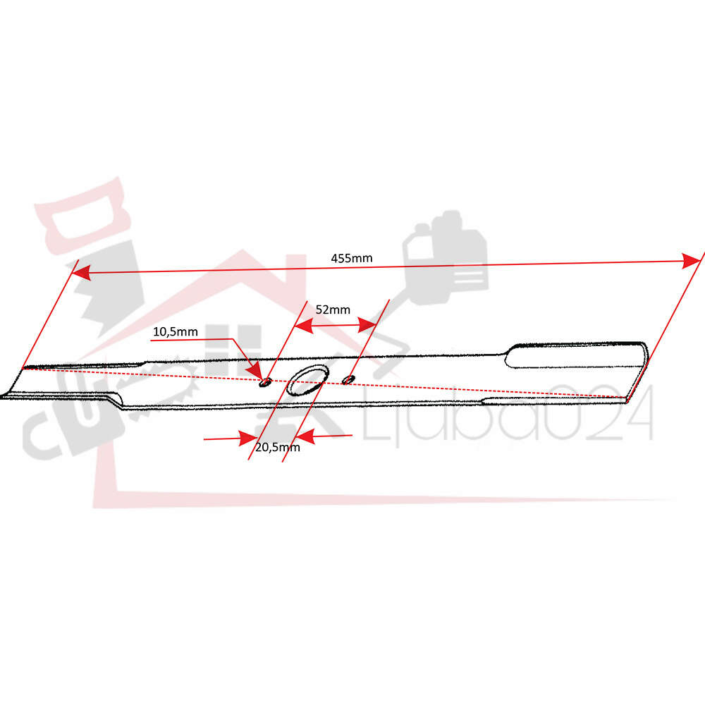 Lawnmower blade l 455 mm dia. 20,5 mm oleo mac ge47