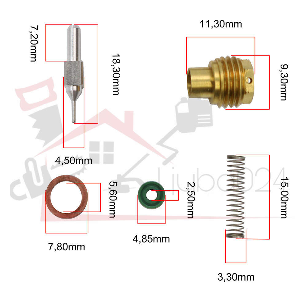 Float valve and seat for carburettor m9,5x1 mm ( valve fi 4,5x18,3 mm )