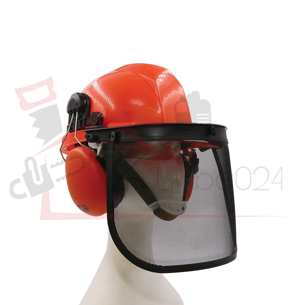 Forestry helmet set ozaki, composed of one helmet, ear protection, mesh visor and safety glasses